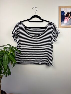 Brandy Melville Navy & White Striped Scoop Crop Top